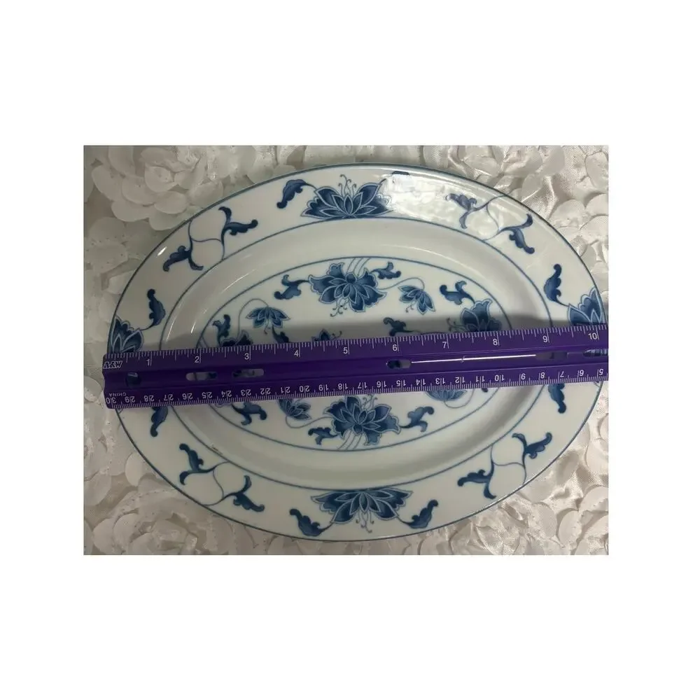 Vintage Tatung Durable China Blue Water Lily Oval Serving Platter #0517 Taiwan